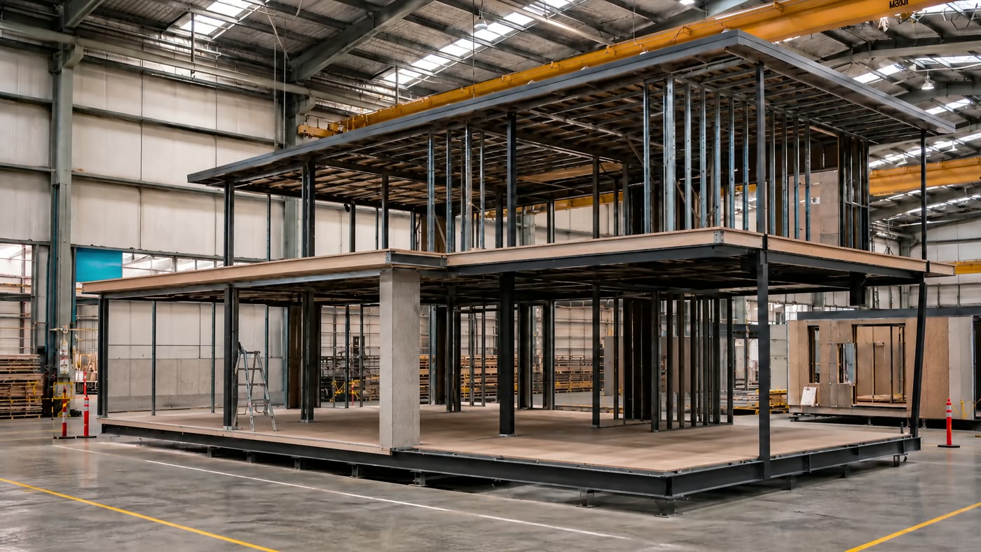 Galvanised steel frame in the atelier